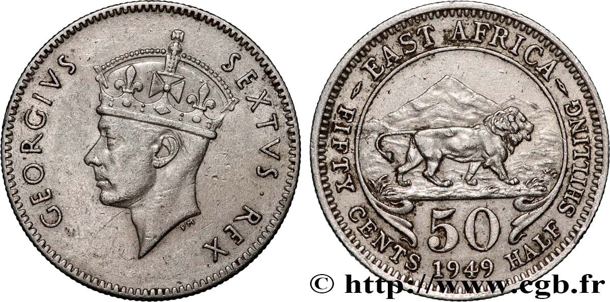 ÁFRICA ORIENTAL BRITÁNICA 50 Cents (1/2 Shilling) Georges VI 1949 Royal Mint MBC+ 