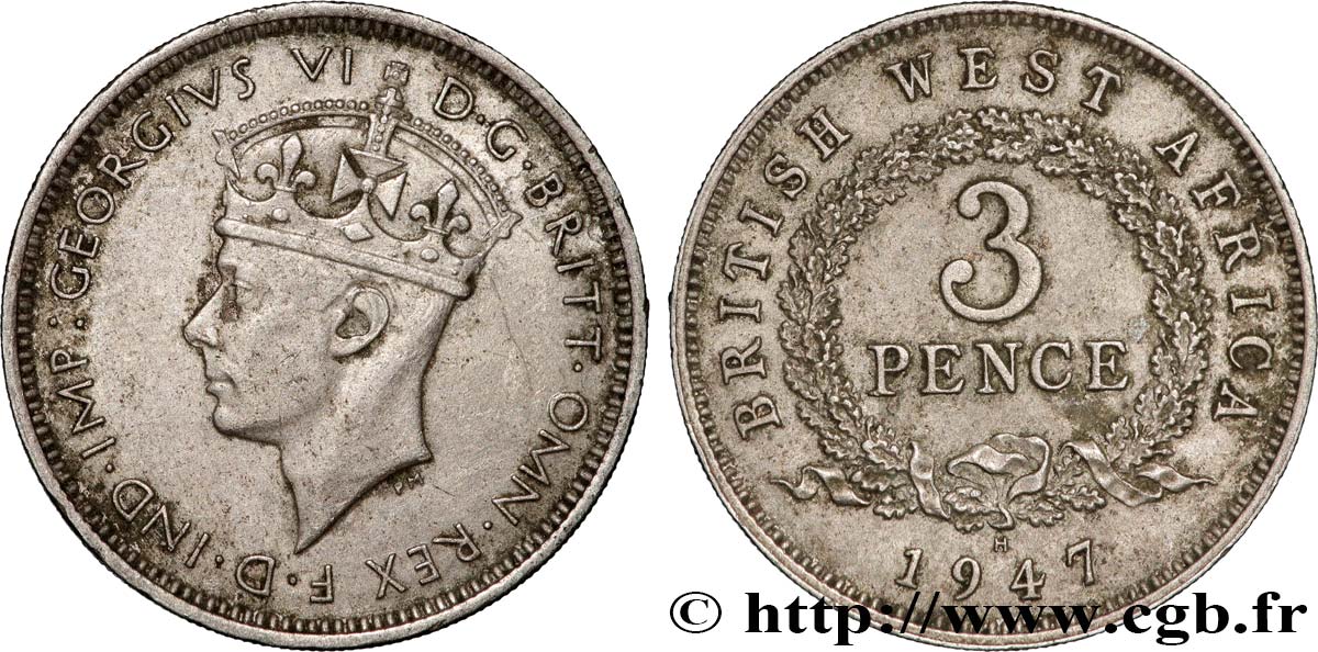 BRITISCH-WESTAFRIKA 3 Pence Georges VI 1947 Heaton - H SS 