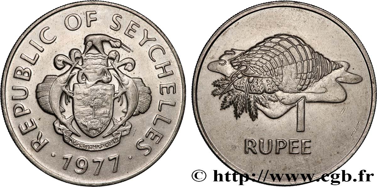 SEYCHELLES 1 Rupee (Roupie) 1977 Heaton AU 