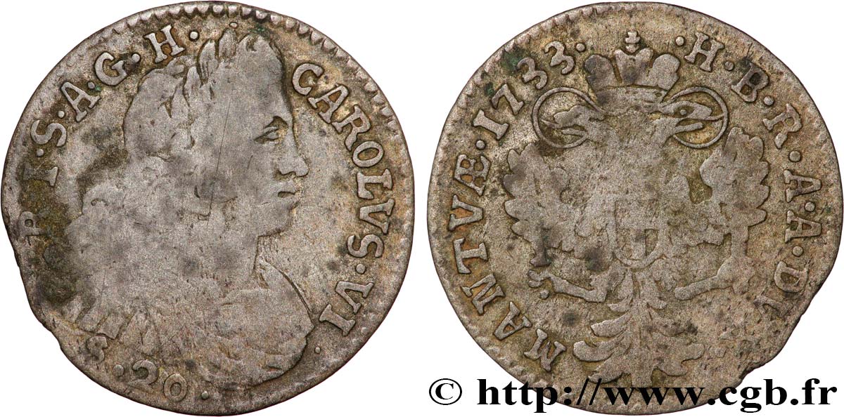 ITALY - MANTUA 20 Soldi Charles VI 1733  F 