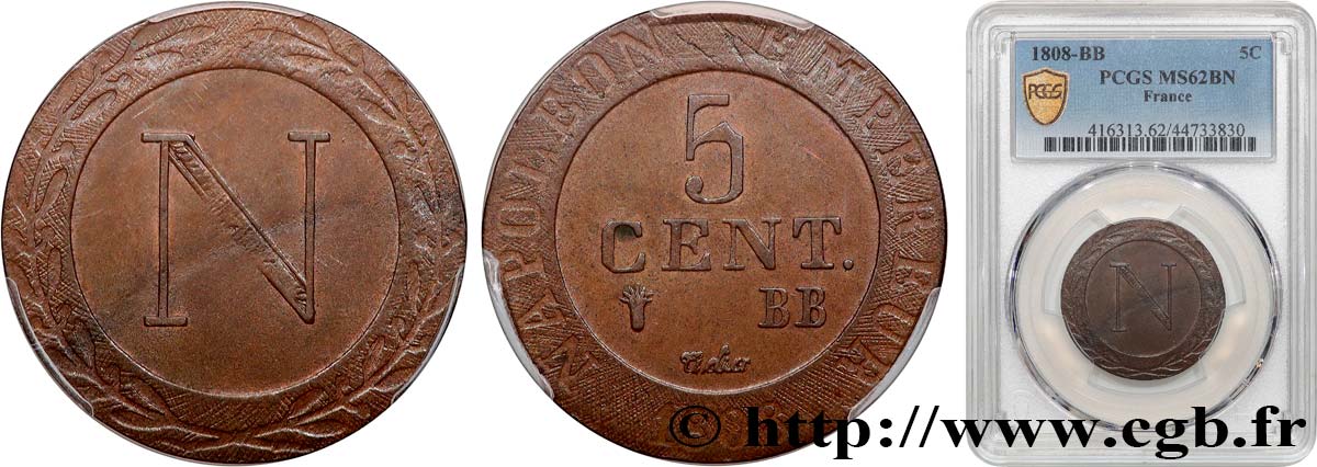 ALLEMAGNE - ROYAUME DE WESTPHALIE - JÉRÔME NAPOLÉON 5 Centimes 1808 Strasbourg SUP62 PCGS