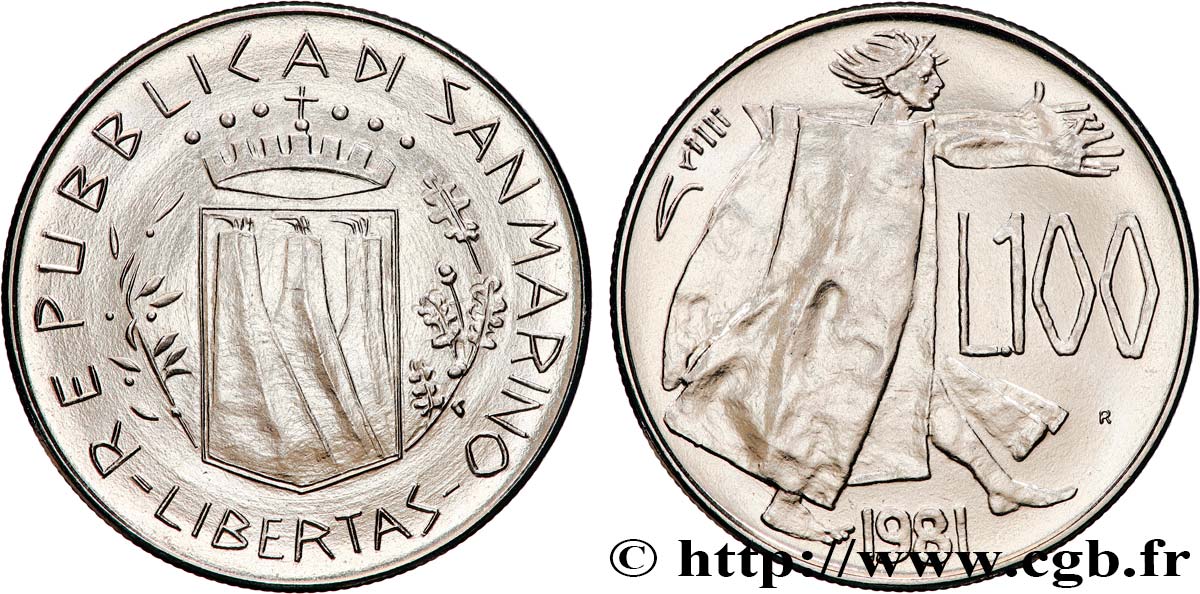 SAINT-MARIN 100 Lire la Paix 1981 Rome SPL