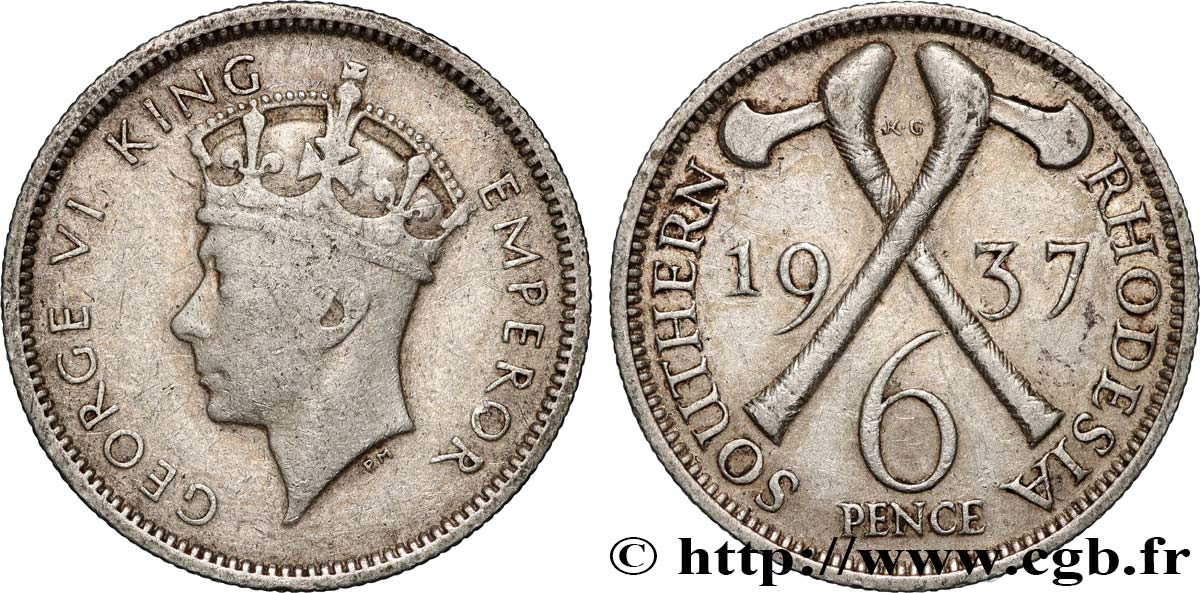 RODESIA MERIDIONALE 6 Pence Georges VI 1939  q.BB 