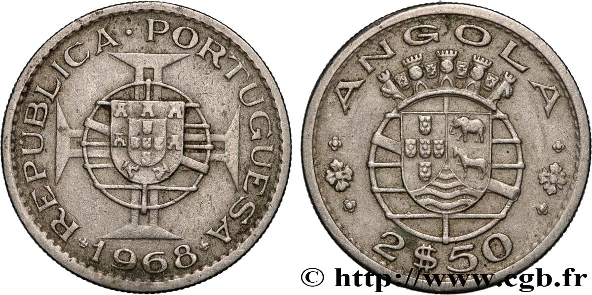 ANGOLA 2 1/2 Escudos emblème du Portugal 1968  BB 