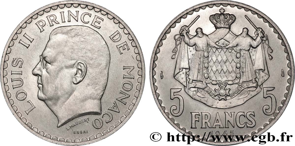 MONACO - PRINCIPAUTÉ DE MONACO - LOUIS II Essai de 5 Francs 1945 Paris FDC