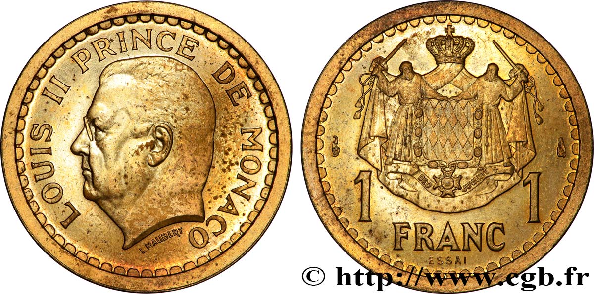 MONACO - PRINCIPALITY OF MONACO - LOUIS II Essai de 1 Franc bronze-aluminium n.d. Paris MS