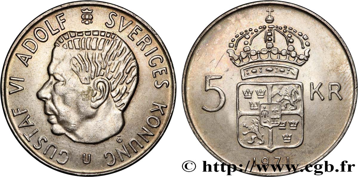 SWEDEN 5 Kronor Gustave VI 1971  AU 