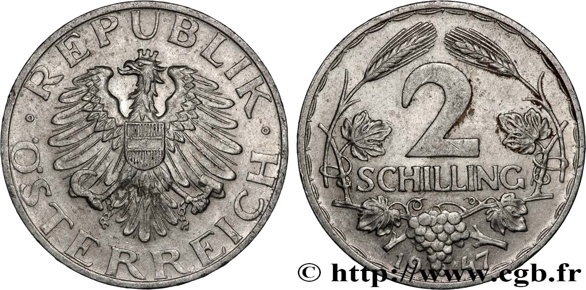 AUSTRIA 2 Schilling aigle 1947 AU