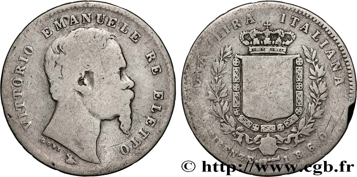 ITALY 1 Lire Victor Emmanuel II 1860 Florence F