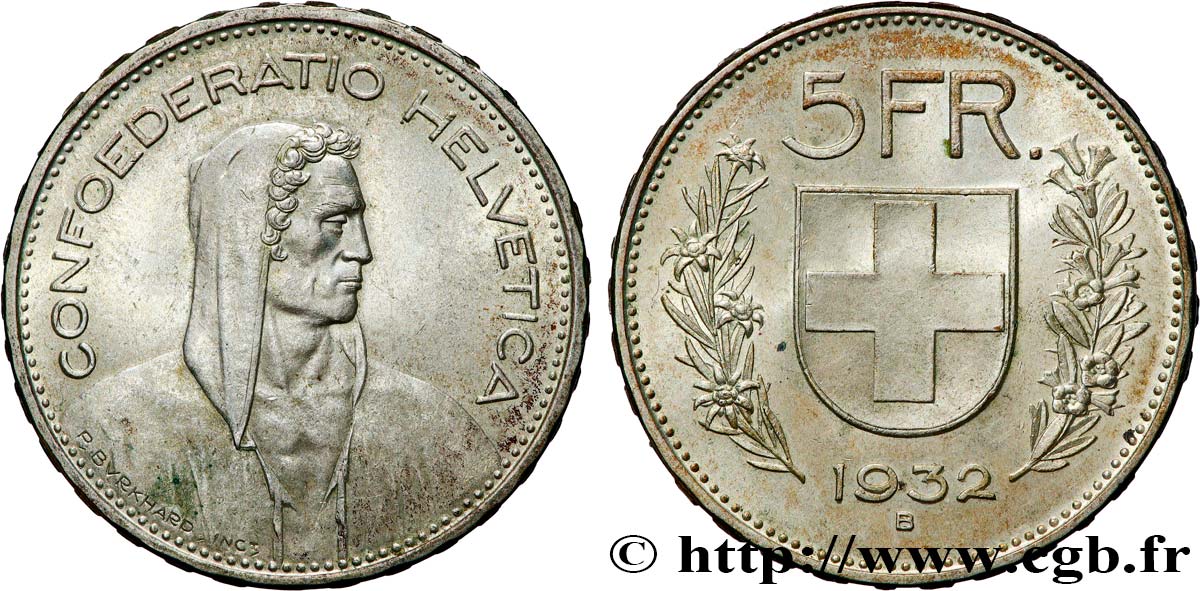 SUISSE 5 Francs Berger des Alpes 1932 Berne SUP