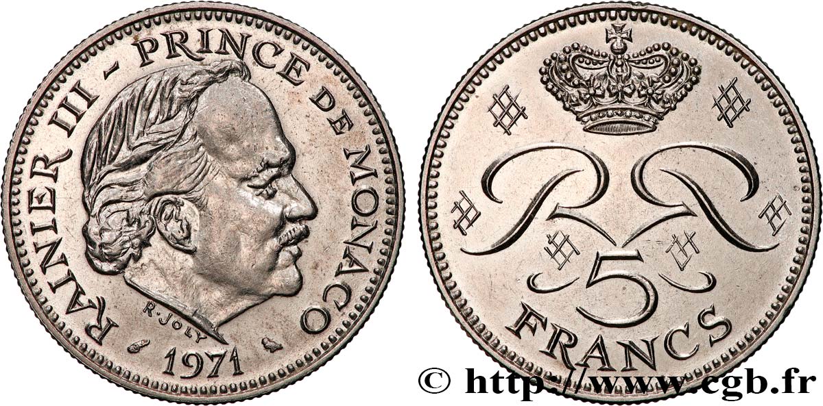 MONACO 5 Francs Rainier III 1971 Paris SUP