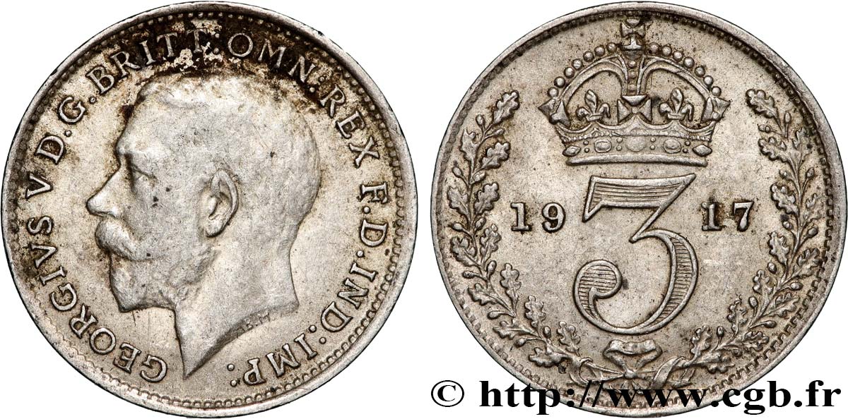 ROYAUME-UNI 3 Pence Georges V 1917 TTB