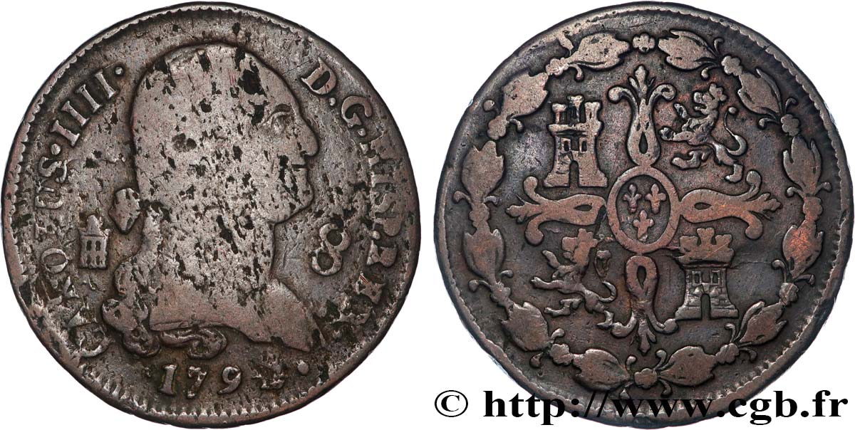 ESPAGNE 8 Maravedis Charles IIII 1794 Ségovie B+