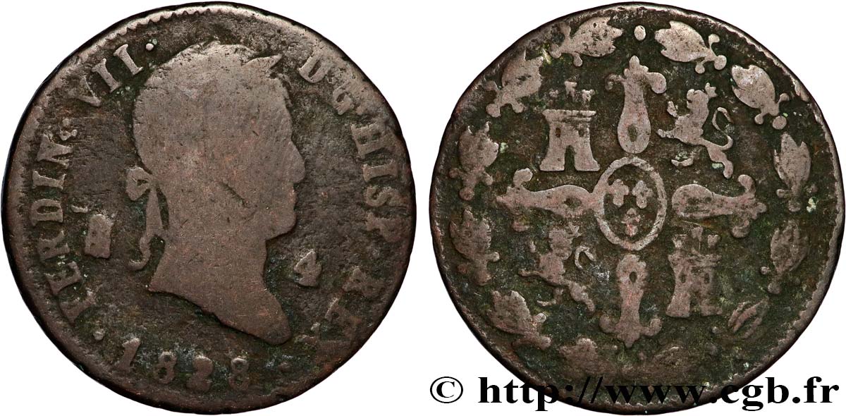 SPAIN 4 Maravedis Ferdinand VII 1828 Ségovie F