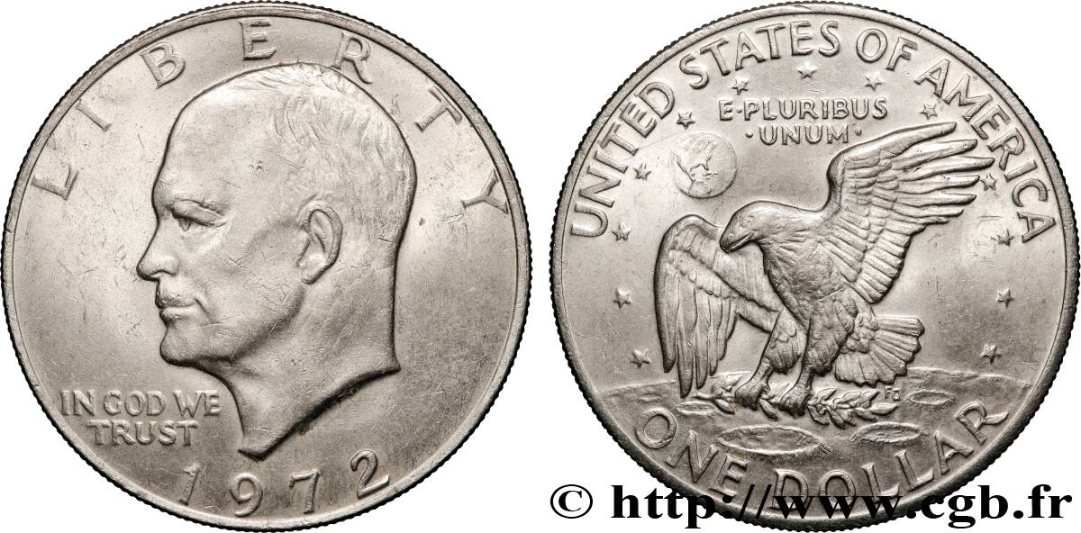 ÉTATS-UNIS D AMÉRIQUE 1 Dollar Eisenhower 1972 Philadelphie TTB+