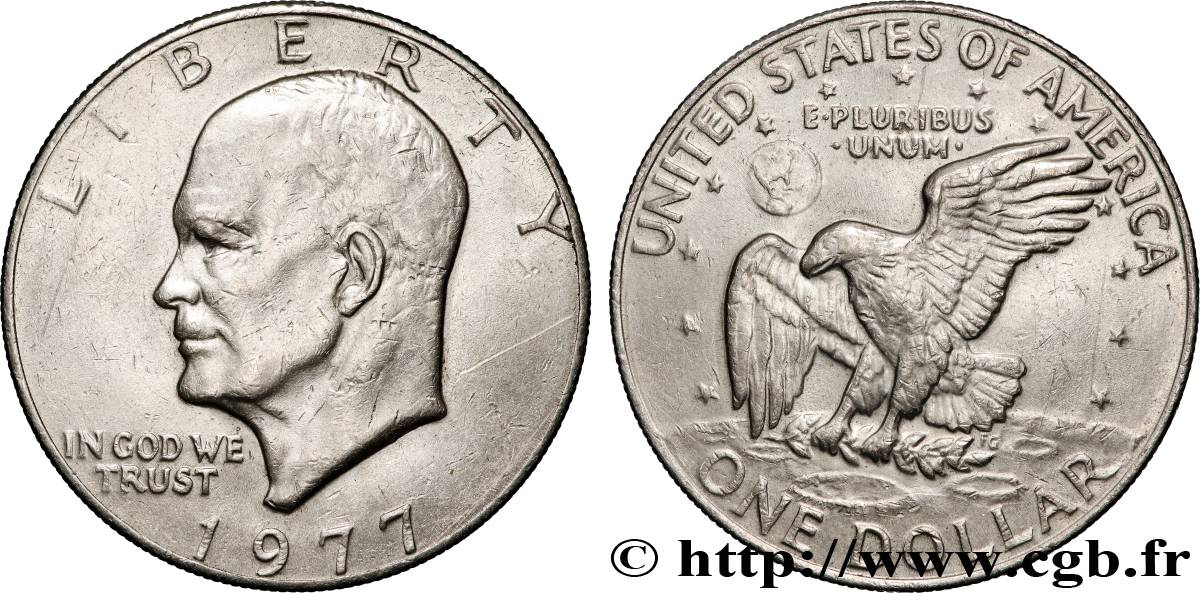 ÉTATS-UNIS D AMÉRIQUE 1 Dollar Eisenhower / aigle posé sur la Lune 1977 Philadelphie TTB+
