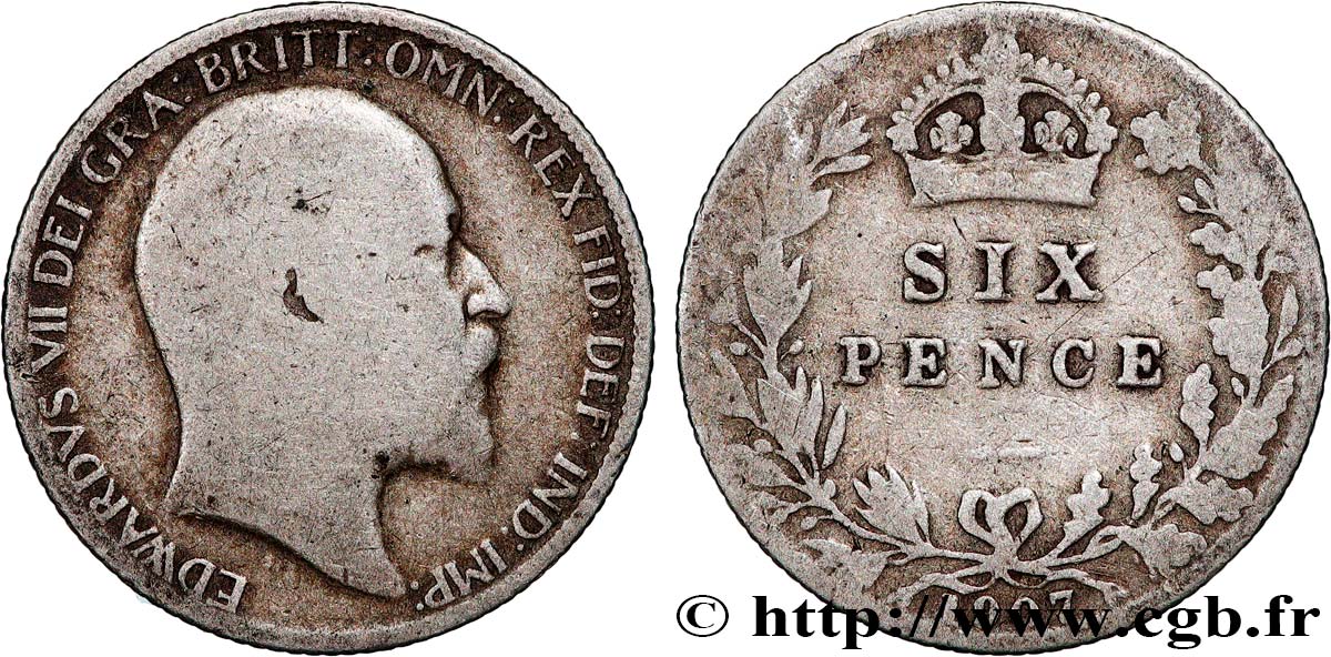 REGNO UNITO 6 Pence Édouard VIII 1907 q.MB