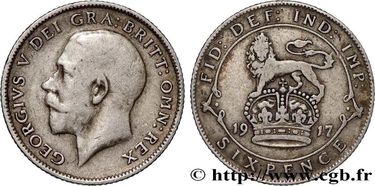 REINO UNIDO 6 Pence Georges V 1917 BC