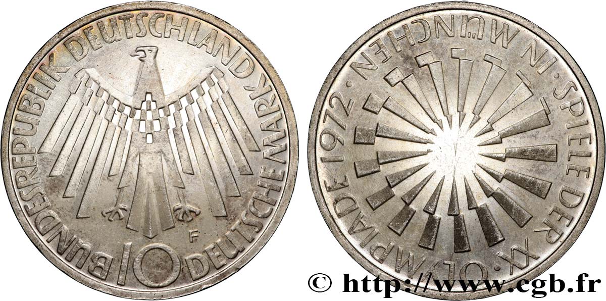 ALLEMAGNE 10 Mark Proof XXe J.O. Munich / aigle type “IN MUNICH” 1972 Stuttgart SUP+