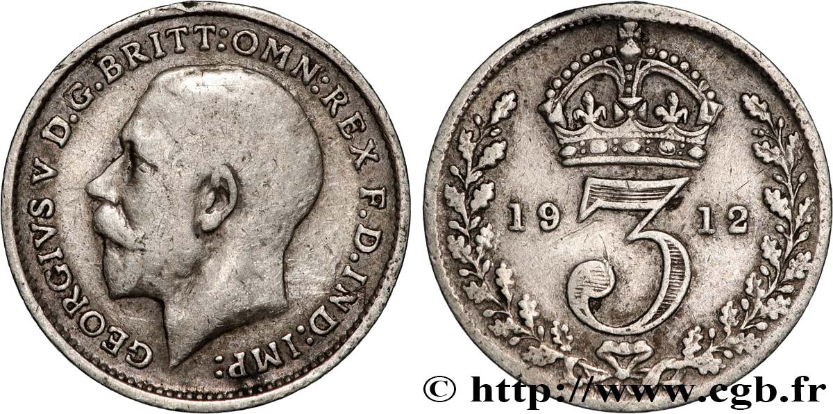 ROYAUME-UNI 3 Pence Georges V 1912 TB+