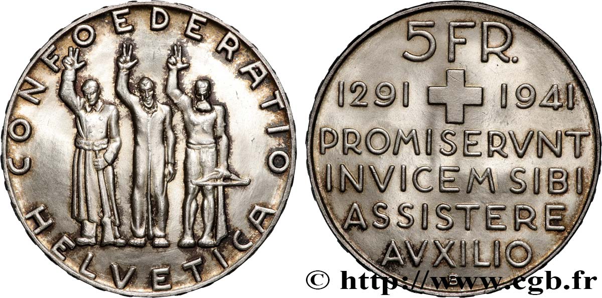 SUISSE 5 Francs 650e anniversaire de la confédération 1941 Berne TTB+