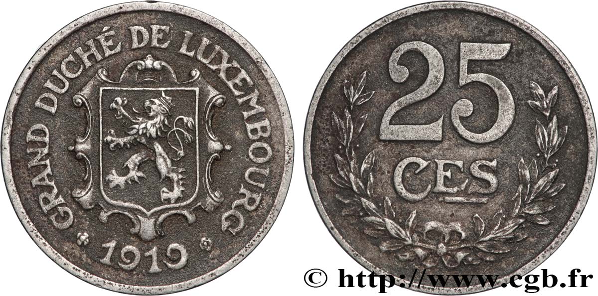 LUXEMBOURG 25 Centimes 1919 XF