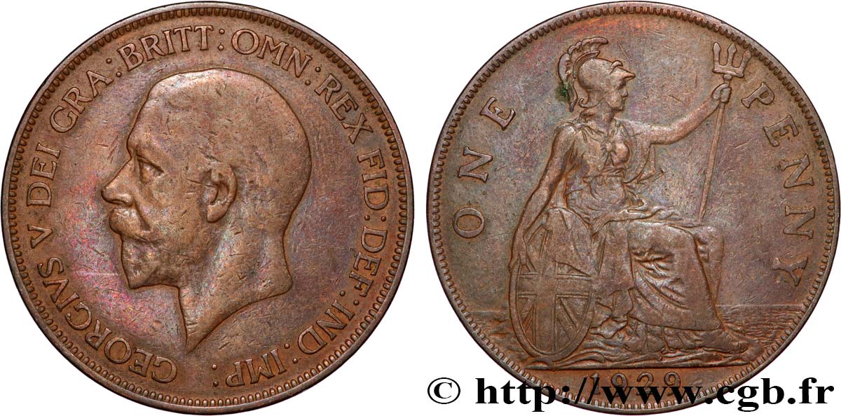 ROYAUME-UNI 1 Penny Georges V 1929 TTB
