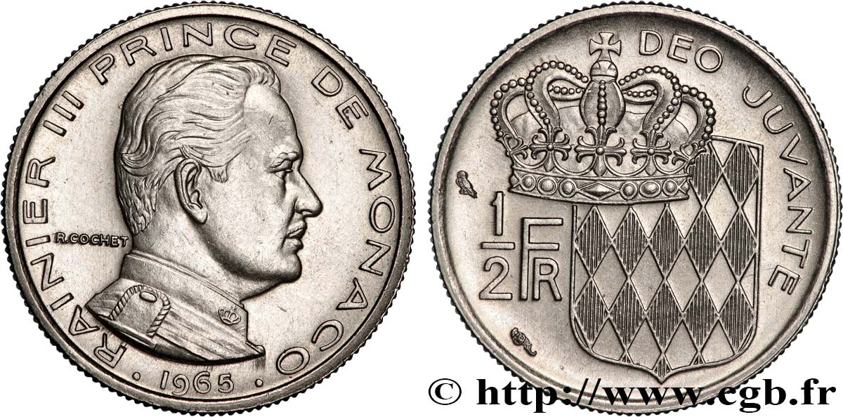 MONACO 1/2 Franc Rainier III 1965 Paris SUP