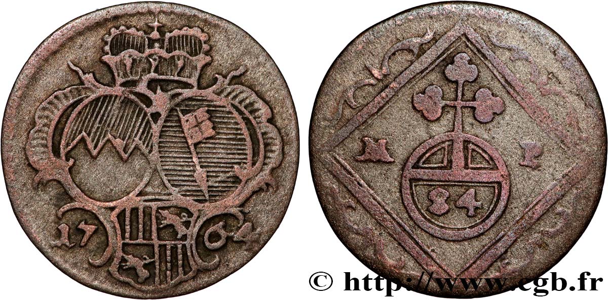 ALLEMAGNE - WURTZBOURG (EVÊCHÉ DE) 1 Körtling (1/84 Gulden) Evêché de Wurtzbourg 1764 TB+