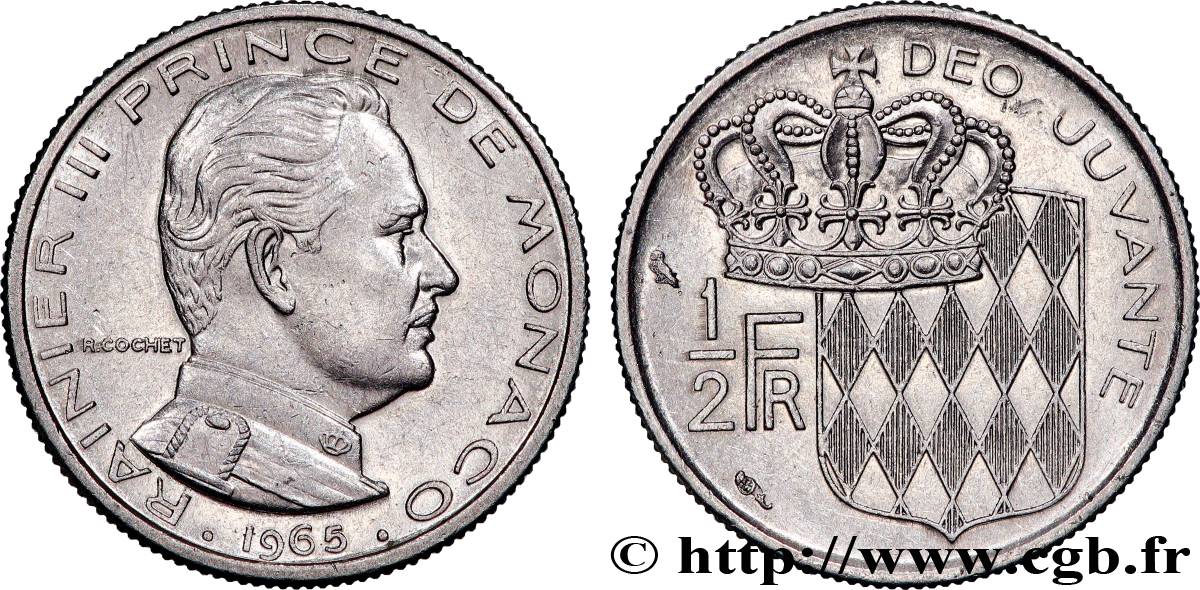 MONACO 1/2 Franc Rainier III 1965 Paris SUP