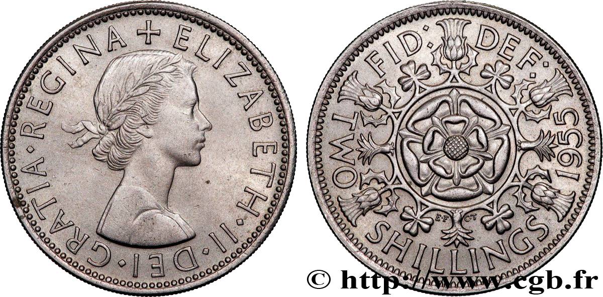 UNITED KINGDOM 1 Florin (2 Shillings) Elisabeth II 1955 AU