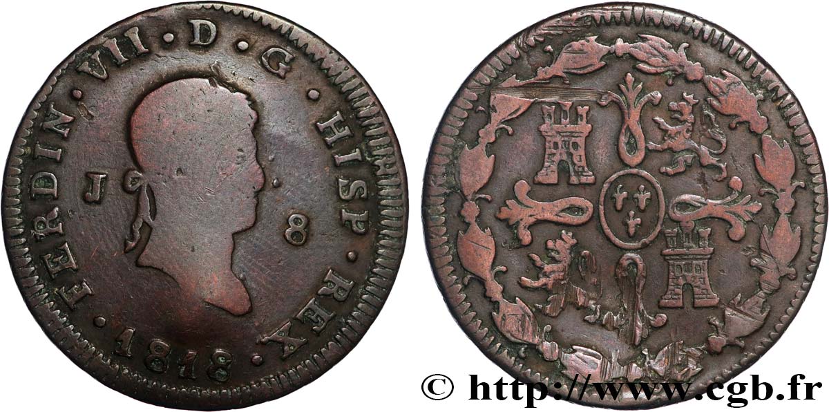 ESPAGNE 8 Maravedis Ferdinand VII 1818 Jubia TB