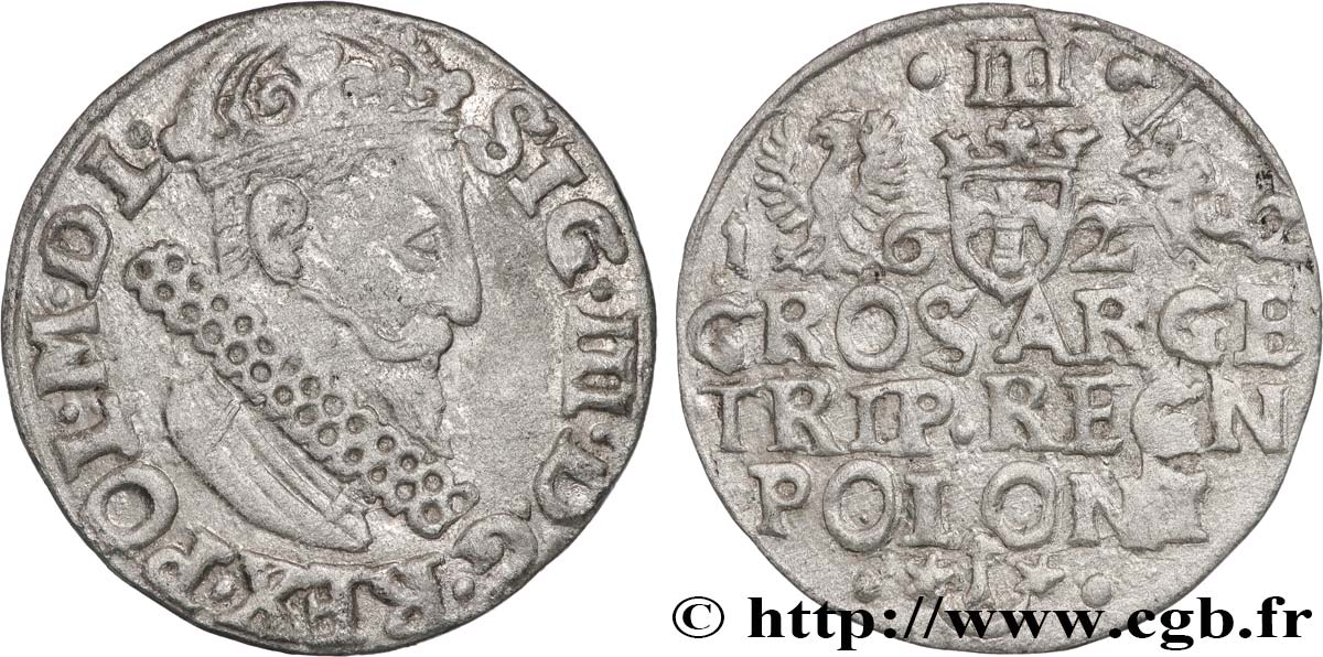 POLOGNE 3 Groschen Sigismond III Vasa 1622 Cracovie TB+