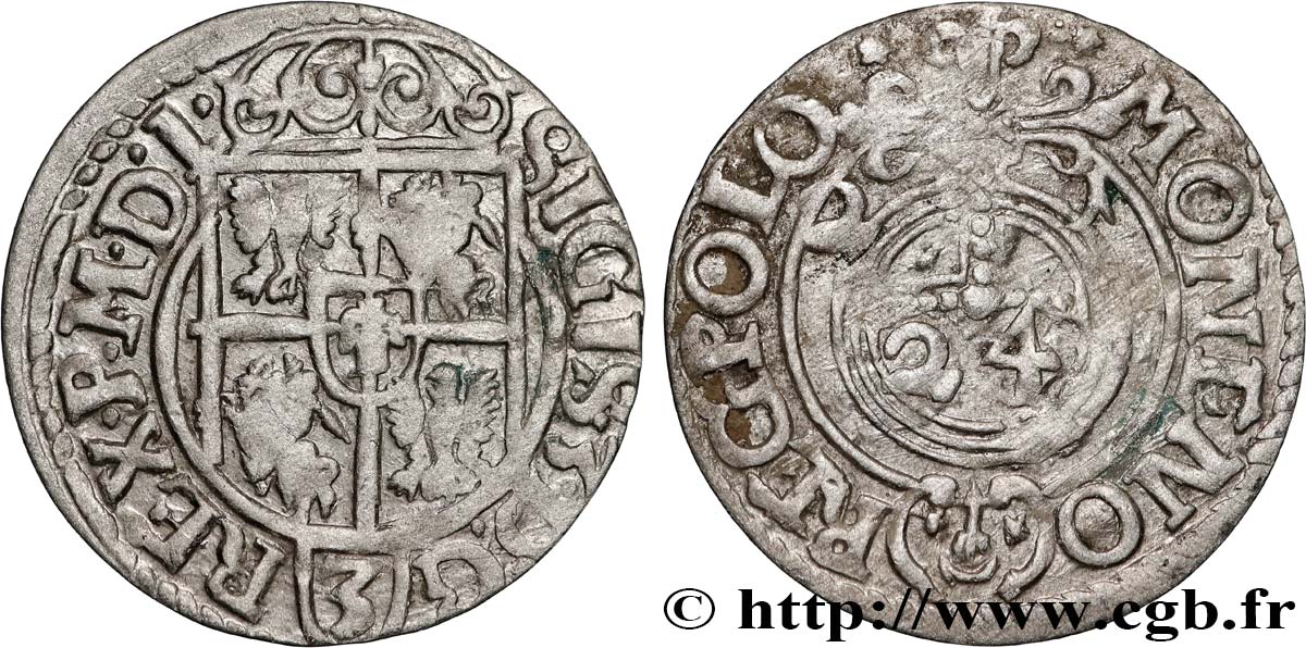 POLOGNE - ROYAUME DE POLOGNE - SIGISMOND III VASA 1 Półtorak / 3 Polker / 1/24 Thaler Sigismond III Vasa 1621 Cracovie TB+