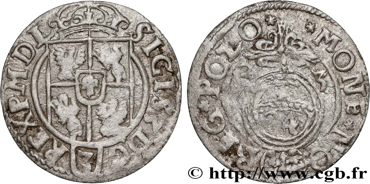 POLOGNE - ROYAUME DE POLOGNE - SIGISMOND III VASA 1 Półtorak / 3 Polker / 1/24 Thaler Sigismond III Vasa 1623 Cracovie TB+