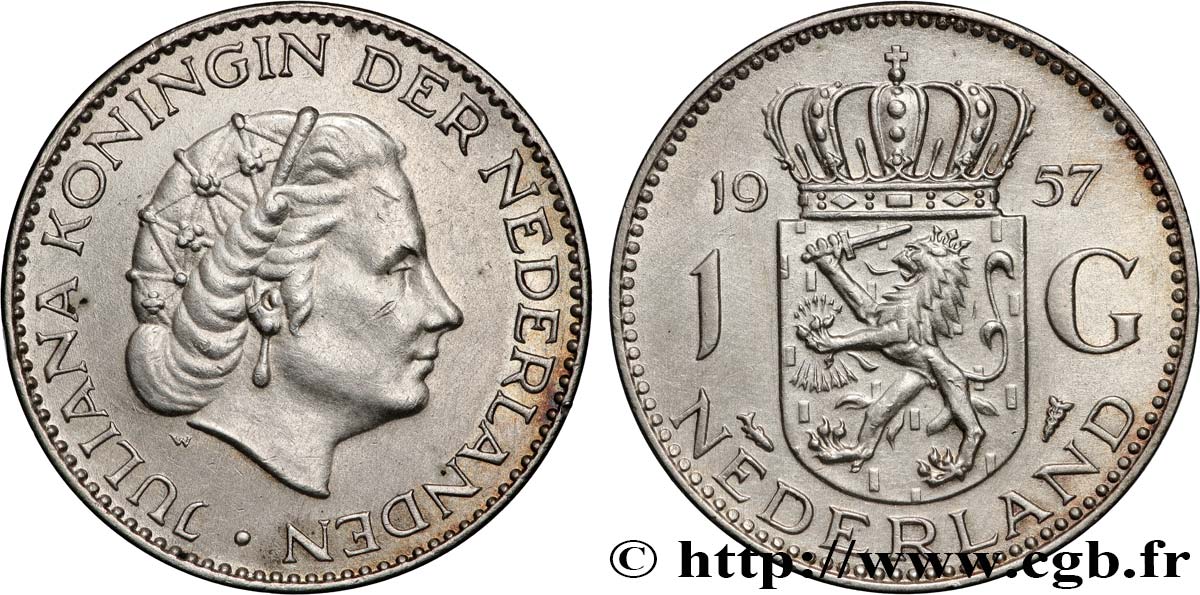 PAYS-BAS 1 Gulden Juliana 1957 TTB+
