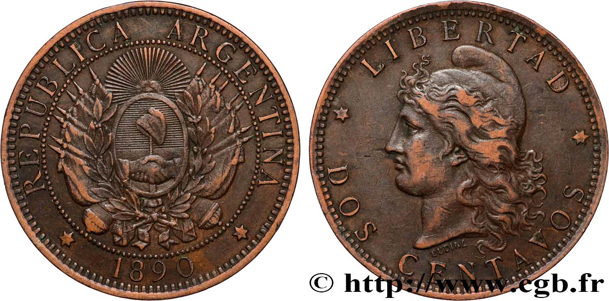 ARGENTINA 2 Centavos 1890 XF