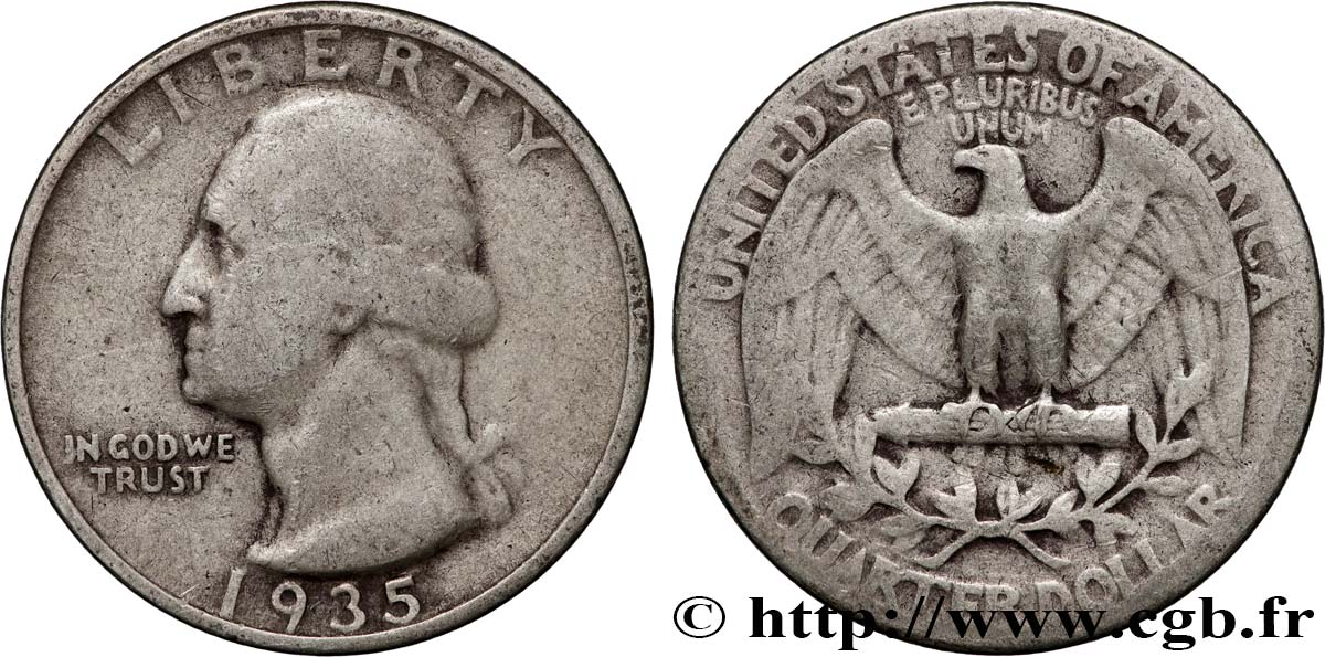 ÉTATS-UNIS D AMÉRIQUE 1/4 Dollar Georges Washington 1935 Philadelphie TB