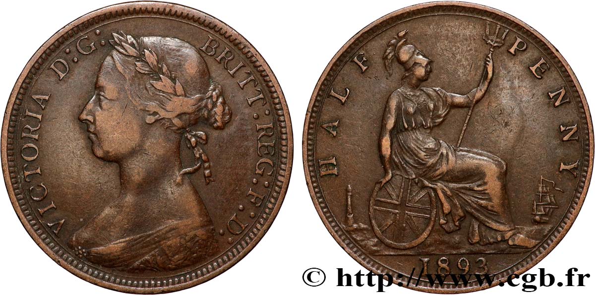 UNITED KINGDOM 1/2 Penny 1893 XF