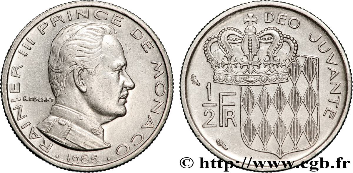 MONACO 1/2 Franc Rainier III 1965 Paris TTB+
