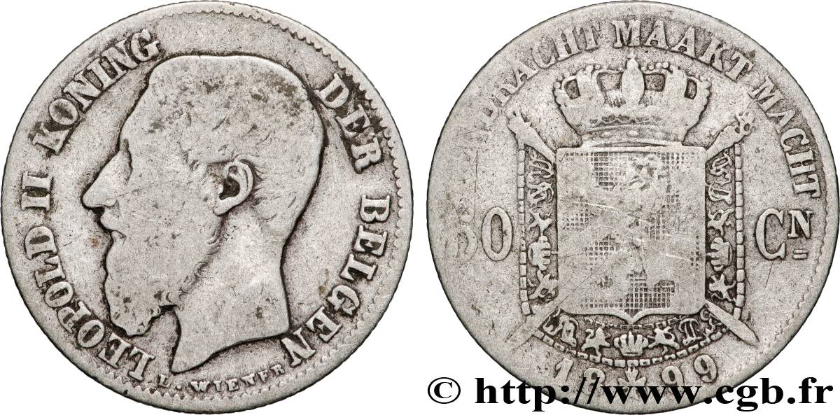 BELGIQUE 50 Centiemen (Centimes) Léopold II légende flamande 1899 TB