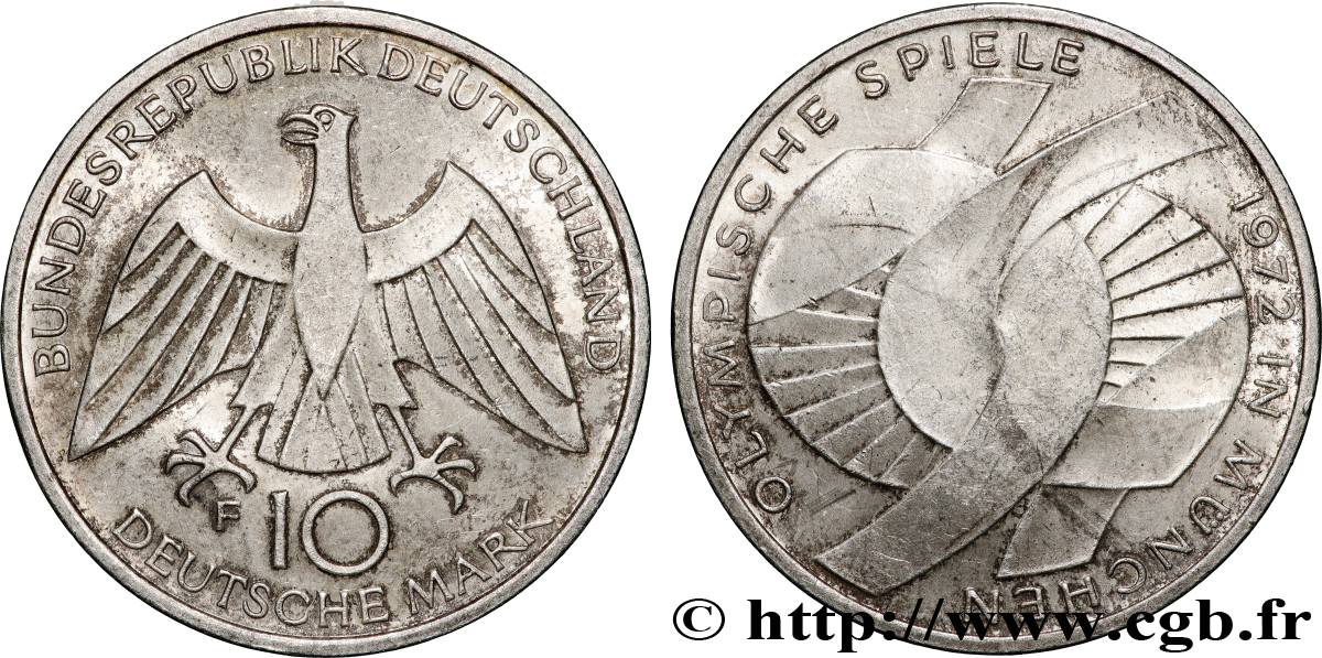 ALLEMAGNE 10 Mark XXe J.O. Munich - L’idéal olympique 1972 Stuttgart SUP