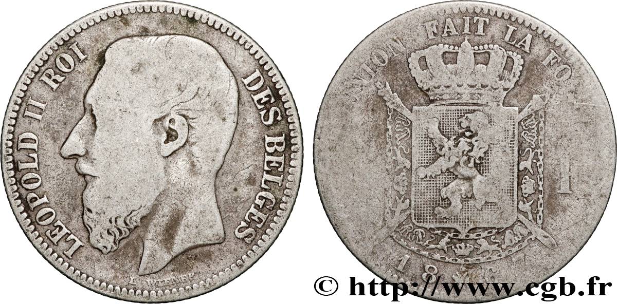 BELGIQUE 2 Francs Léopold II légende française 1867 B+