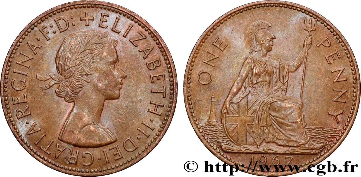 ROYAUME-UNI 1 Penny Elisabeth II 1967 Londres TTB+