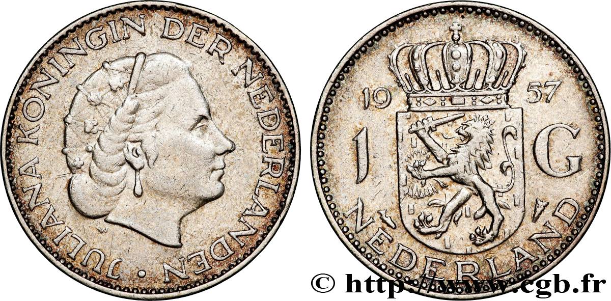 PAYS-BAS 1 Gulden Juliana 1957 TTB+