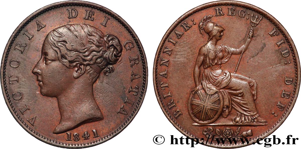 VEREINIGTEN KÖNIGREICH 1/2 Penny Victoria “tête jeune” 1841 Londres fVZ