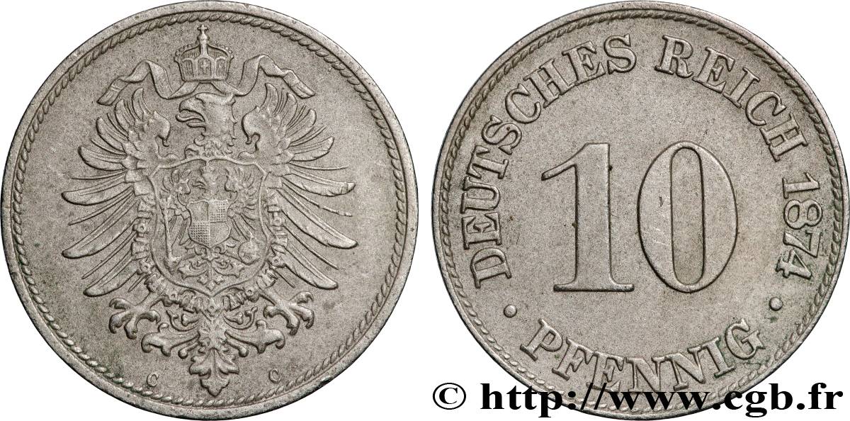 GERMANY 10 Pfennig aigle héraldique 1874 Francfort AU