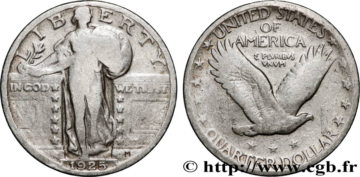 ÉTATS-UNIS D AMÉRIQUE 1/4 Dollar Liberté 1925 Philadelphie TB