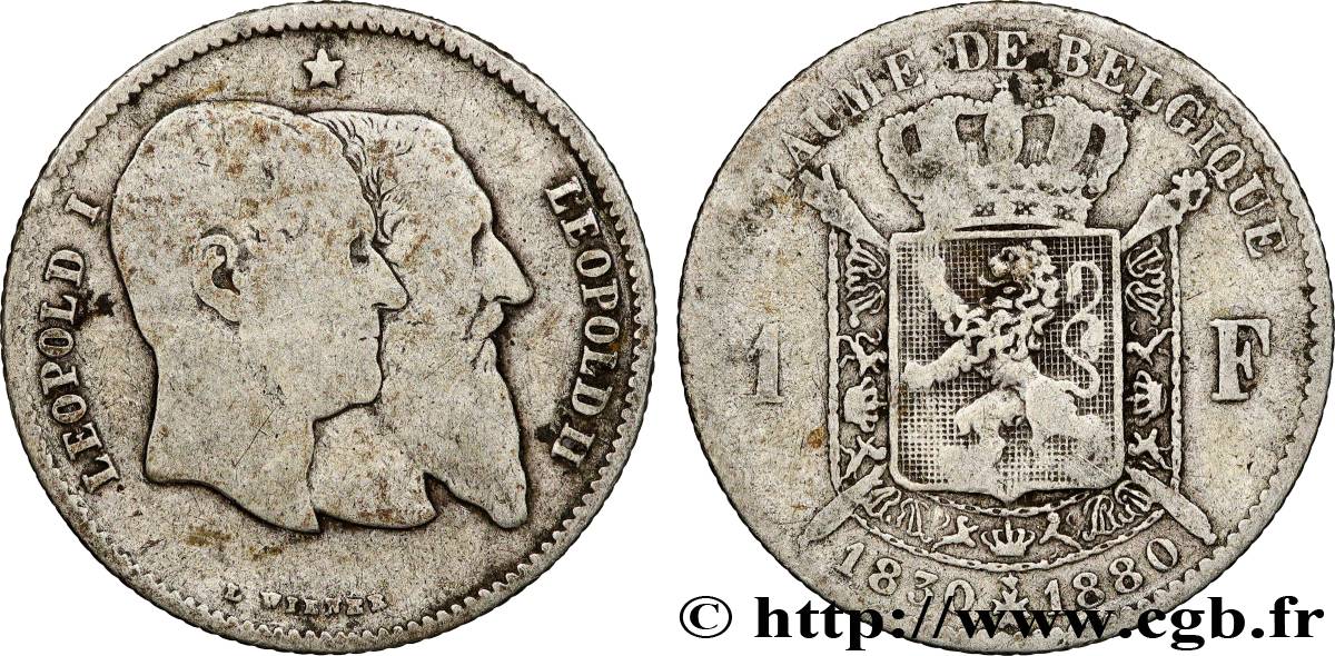 BELGIQUE 1 Franc 50e anniversaire de l’indépendance 1880 TB
