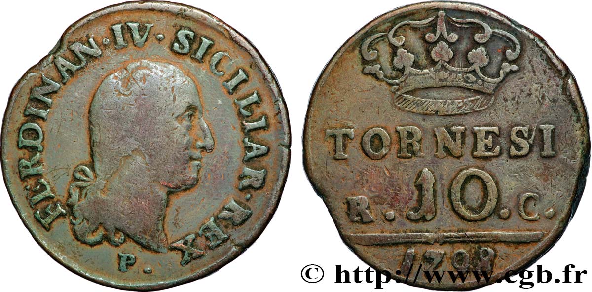 ITALIE - ROYAUME DE NAPLES 10 Tornesi Ferdinand IV 1798 TB+